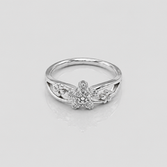 Silver Pave Five-Petal Flower Openwork Ring