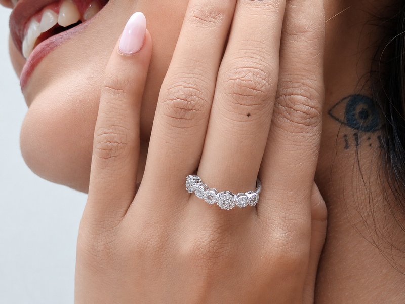 Silver Graduated CZ Cluster Band Ring