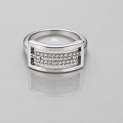 Silver Openwork Rectangle CZ Frame Ring
