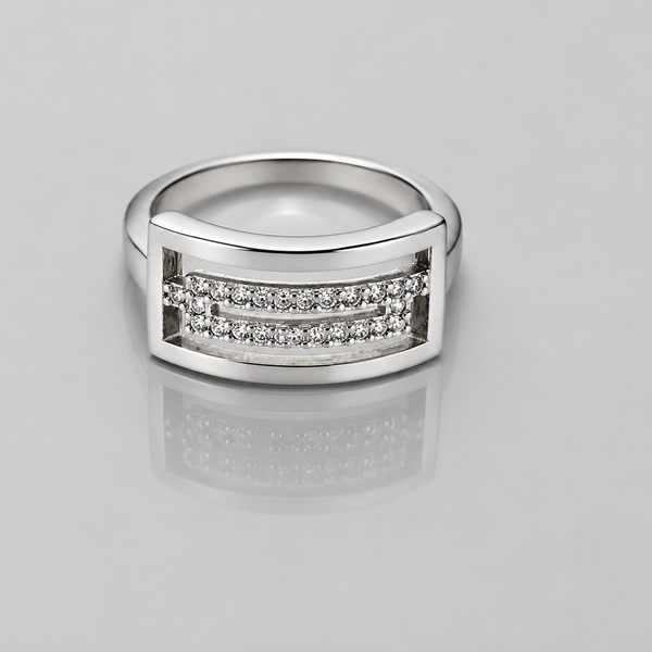 Silver Openwork Rectangle CZ Frame Ring