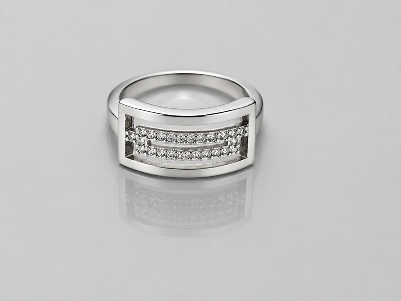 Silver Openwork Rectangle CZ Frame Ring