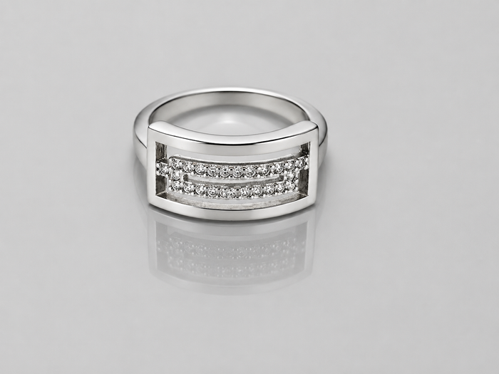 Silver Openwork Rectangle CZ Frame Ring