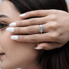 Silver Floral Cluster & Heart Pave Ring