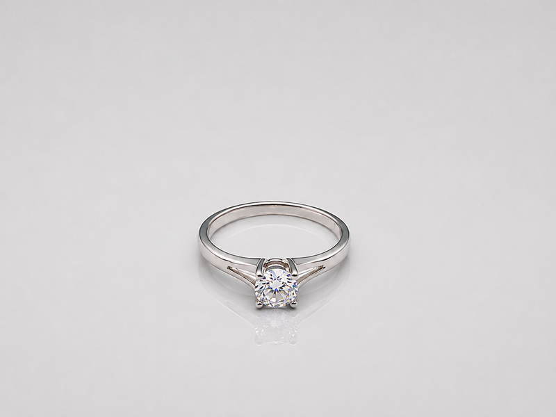 Silver Round Solitaire Split-Shank Ring