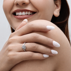 Silver Heart Halo Cluster Split-Shank Ring