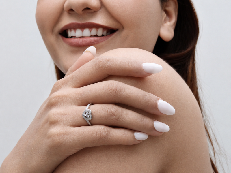 Silver Heart Halo Cluster Split-Shank Ring