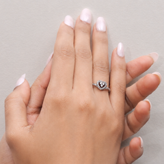 Silver Heart Halo Cluster Split-Shank Ring