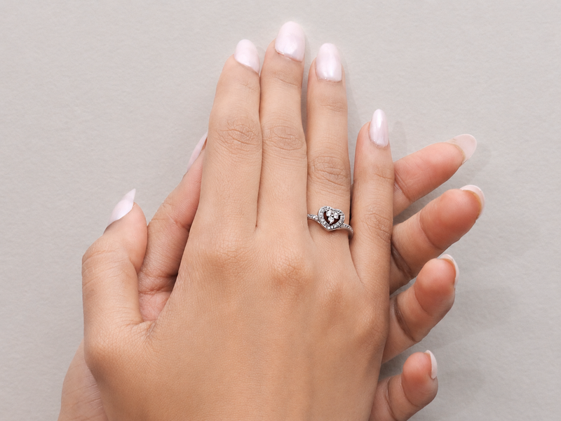 Silver Heart Halo Cluster Split-Shank Ring