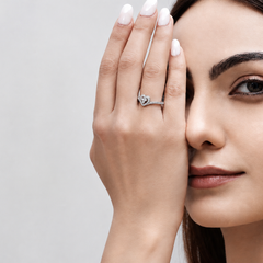 Silver Heart Halo Cluster Split-Shank Ring