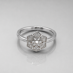 Silver Pave Star Hexagon Panel Ring