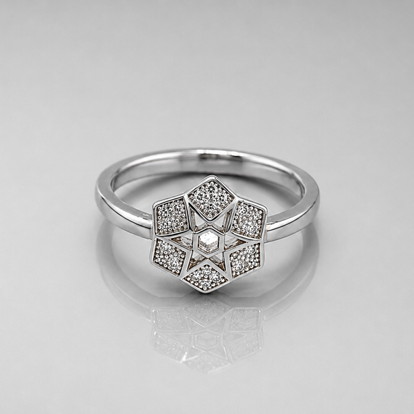Silver Pave Star Hexagon Panel Ring