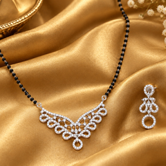 Silver CZ Scalloped Mangalsutra & Earring Set