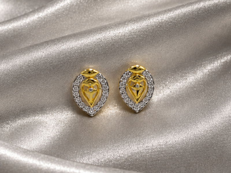 Two-Tone Golden Teardrop CZ Studs