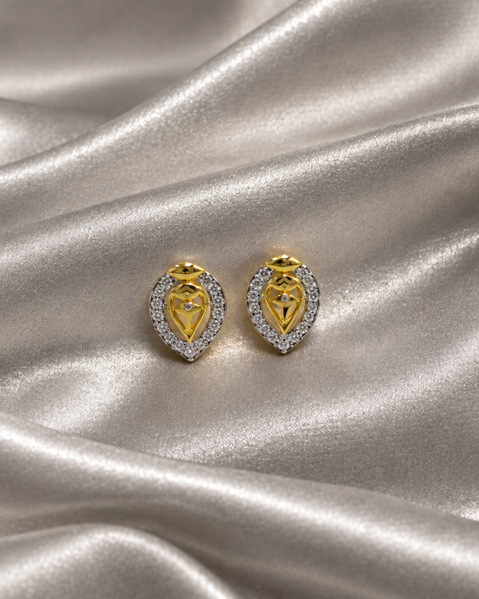 Two-Tone Golden Teardrop CZ Studs