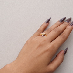 Two-Tone Golden CZ Crossover Band Ring
