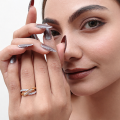 Two-Tone Golden CZ Crossover Band Ring