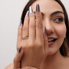 Two-Tone Golden CZ Crossover Band Ring