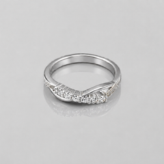 Silver Pave Chevron Leaf Band Ring