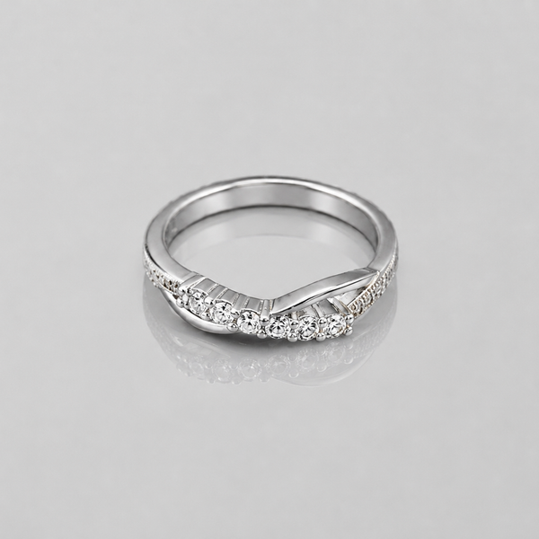 Silver Pave Chevron Leaf Band Ring