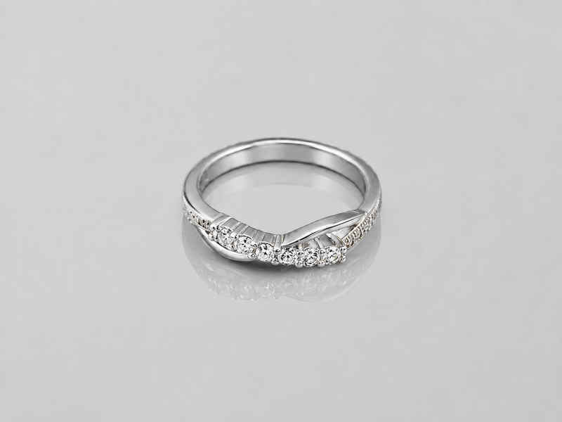 Silver Pave Chevron Leaf Band Ring