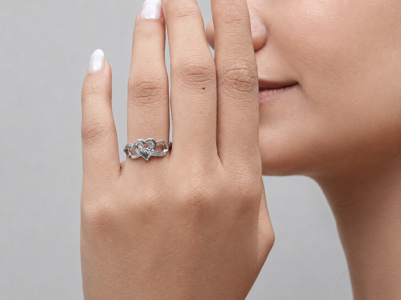 Silver Interlocking Heart & Infinity Ring