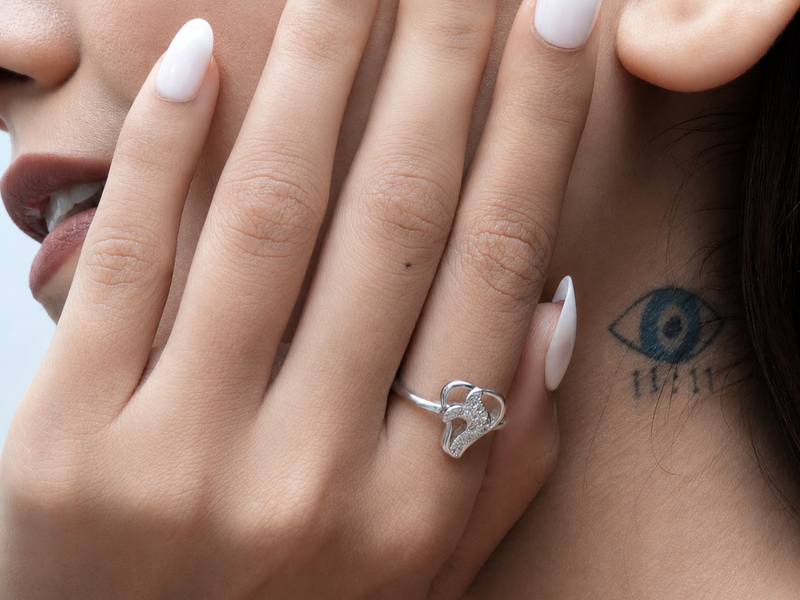 Silver Open Heart Pave Swirl Ring