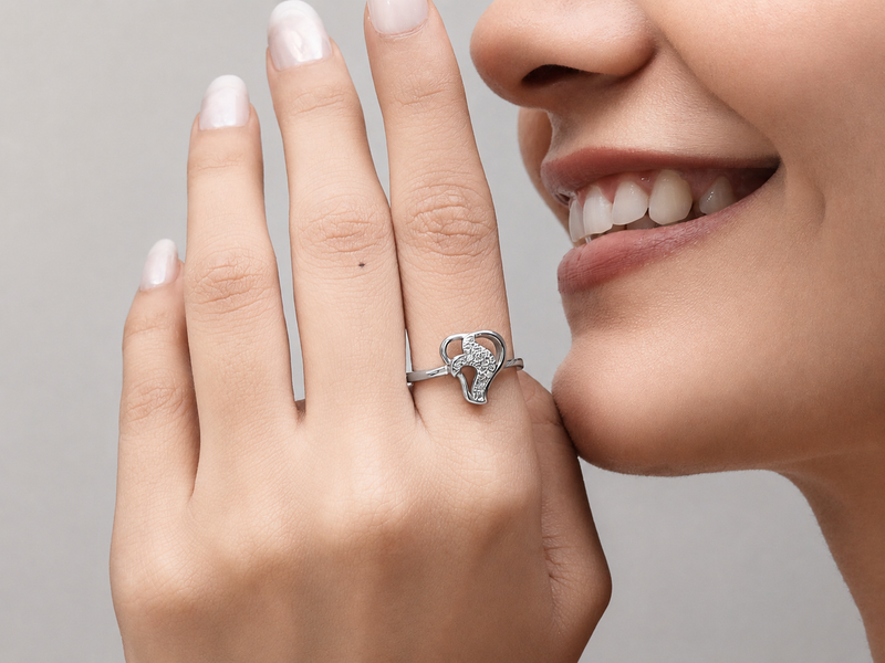 Silver Open Heart Pave Swirl Ring