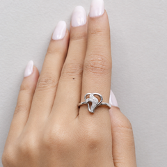 Silver Open Heart Pave Swirl Ring