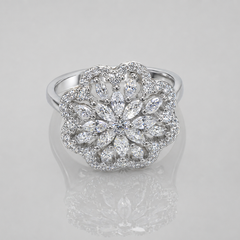 Silver Marquise Petal Flower Cocktail Ring