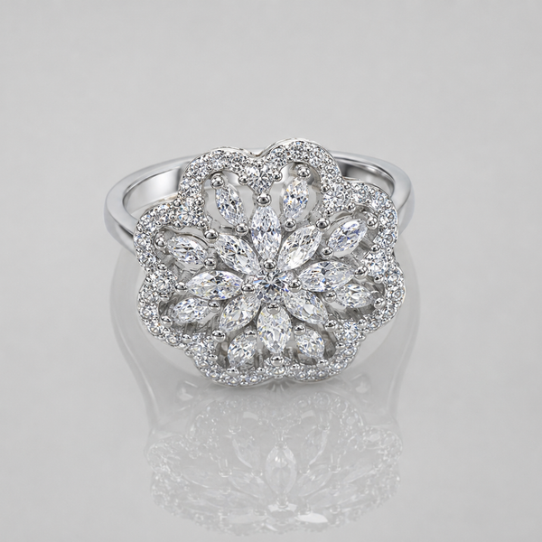 Silver Marquise Petal Flower Cocktail Ring