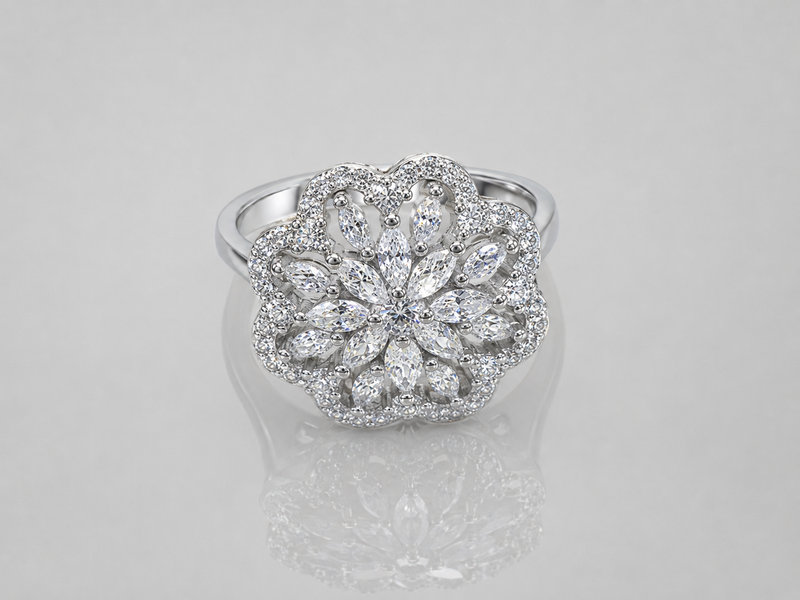 Silver Marquise Petal Flower Cocktail Ring