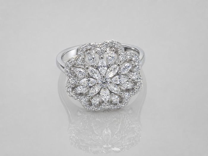 Silver Marquise Petal Flower Cocktail Ring