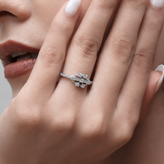 Silver CZ Cluster Geometric Ring