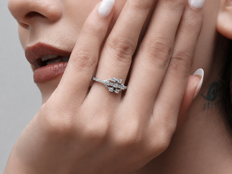 Silver CZ Cluster Geometric Ring