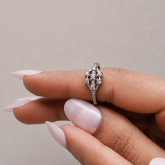 Silver CZ Cluster Geometric Ring