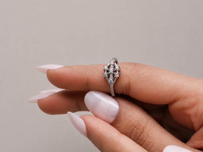 Silver CZ Cluster Geometric Ring
