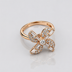 Silver Rose Gold Baguette Flower Ring