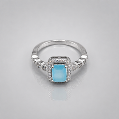 Silver Aqua Stone Milgrain Accent Ring