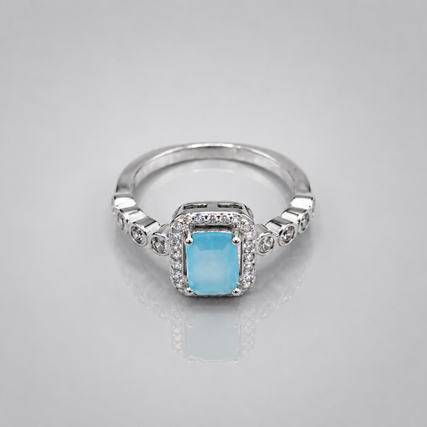 Silver Aqua Stone Milgrain Accent Ring