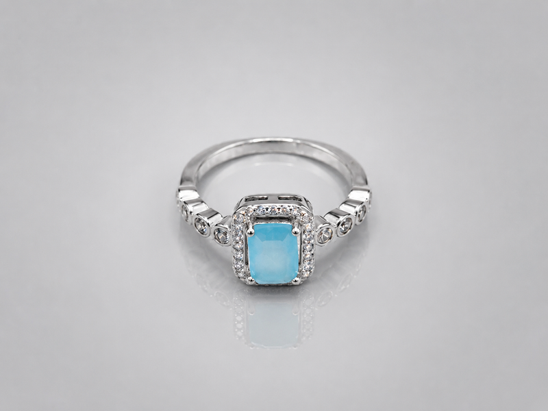 Silver Aqua Stone Milgrain Accent Ring