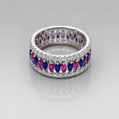 Silver Pink & Blue Marquise Wide Eternity Ring