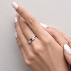 Silver Twin Pave Disc Blue Stone Ring