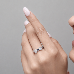 Silver Twin Pave Disc Blue Stone Ring