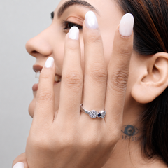 Silver Twin Pave Disc Blue Stone Ring
