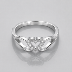 Silver Open Pave Heart Crossover Ring