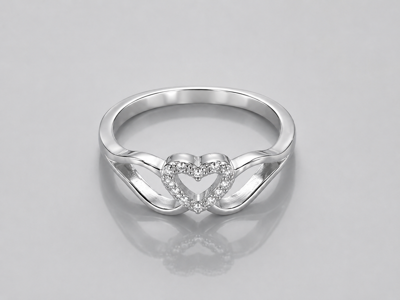 Silver Open Pave Heart Crossover Ring