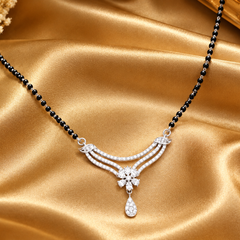 Silver CZ Floral Spray Drop Mangalsutra