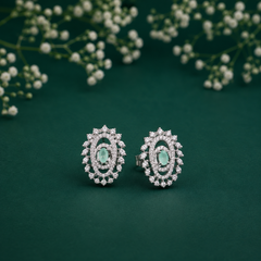 Silver Mint Oval Leaf Wreath Halo Studs
