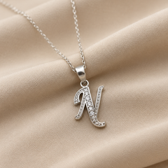 Silver Script N Initial Pave Pendant