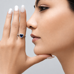 Silver Blue Heart Stone Halo Ring